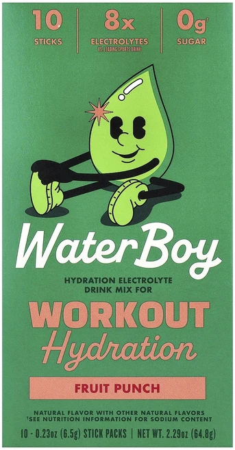 효과가 좋은 Waterboy 운동 시 수분 보충 전해질 드링크 믹스 과일 펀치 스틱팩 10개 개당 6.5g(0.23oz) 최저가격, Waterboy운동시수분보충전해질드링크믹스과일펀치스틱팩, 6.5g - 쿠팡