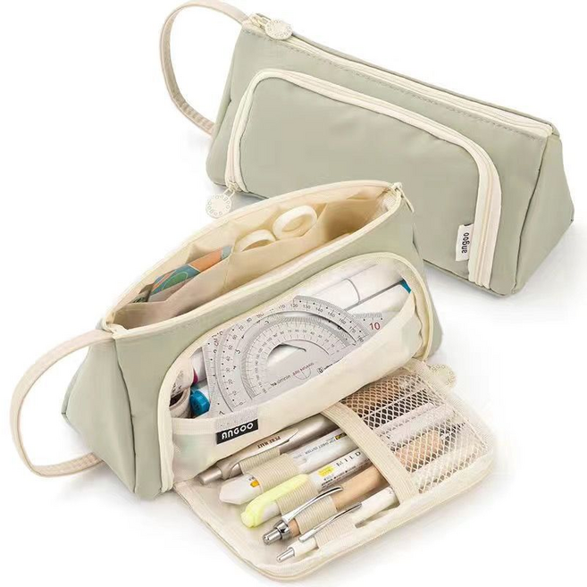 HB문화사 대용량 삼각 다층레이어 펜슬레이어 기능 파스텔 필통 중학생 고등학생 대학생 펜파우치 펜케이스, 라이트그린(LIGHT GREEN), 1개