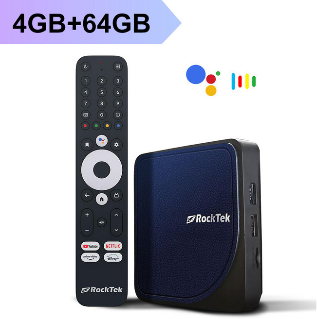 RockTek G2 4K TV 박스 안드로이드 넷플릭스 구글 인증 암로직 S905X4-K 미디어 플레이어 DTS 돌비 오디, 1개