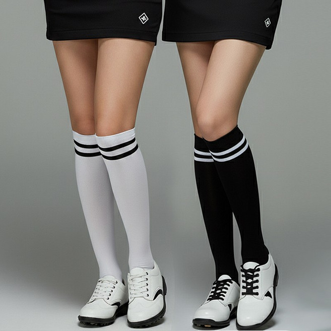 더간다 1+1 여성 골프스타킹 사계절 투톤 페이크 일체형 반 스타킹, 숏 (블랙+화이트), 1세트