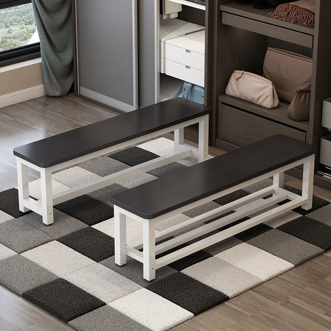 【格森】木質長條凳 戶外 更衣室 商場換鞋凳 加寬 放鞋, 黑色面+白架【加厚板材】,雙層長80*寬35*高45cm, 1個
