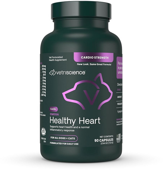 베트리사이언스 오메가 건강 심장 이지 오픈 캡슐 반려견 및 반려묘를 위한 유산소 강도 타우린 및 오메가-3 보충제 심장 지지 보충제 90 카운트