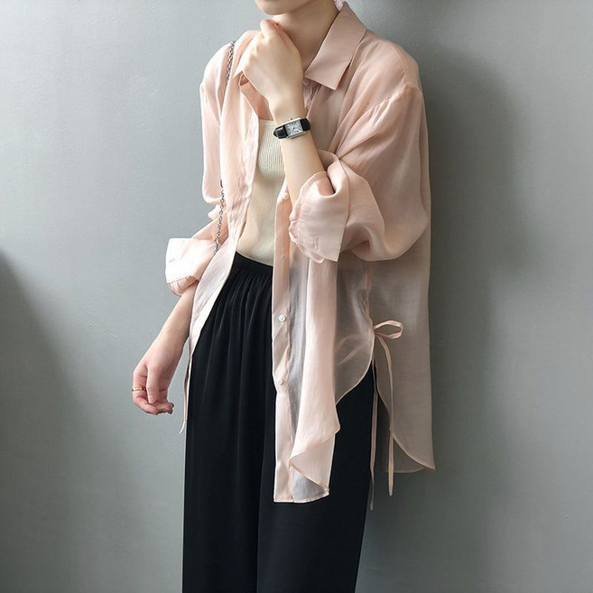 텐셀수 시스루 오버핏 자켓 옆리본샤링 셔츠