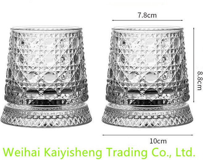 KYIS 회전 위스키 잔 양주 잔 크리스탈 글라스 잔 280ml 2PCS, 2개