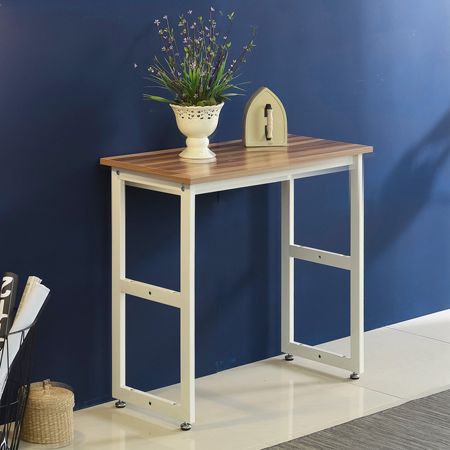 좁고 긴 테이블 슬림 철제 사이드 콘솔 테이블 책상, 1단 800 화이트_멀바우