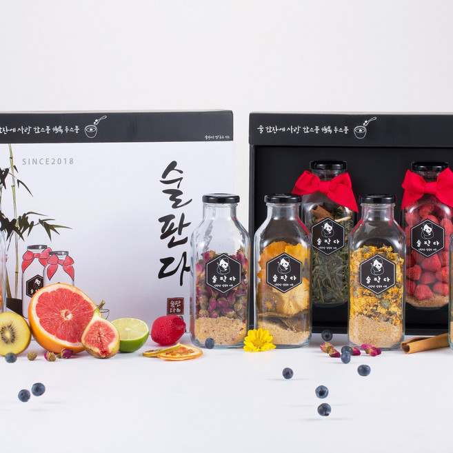 술판다 고급붓글씨 담금주 키트 2구 선물세트 (500ml x 2), 2개, 파인키위주+파인키위주