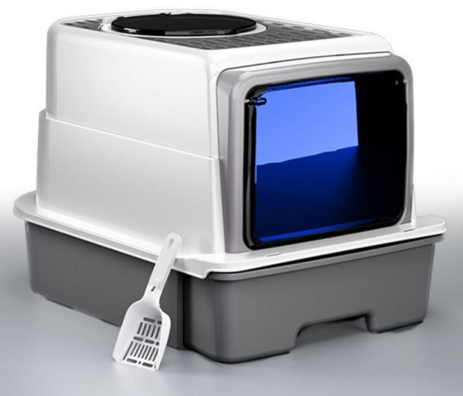 대형 고양이 배변통 고양이화장실 고양이변기 모래삽포함 자외선살균 그레이, 프리즘 캣 토일러 그레이