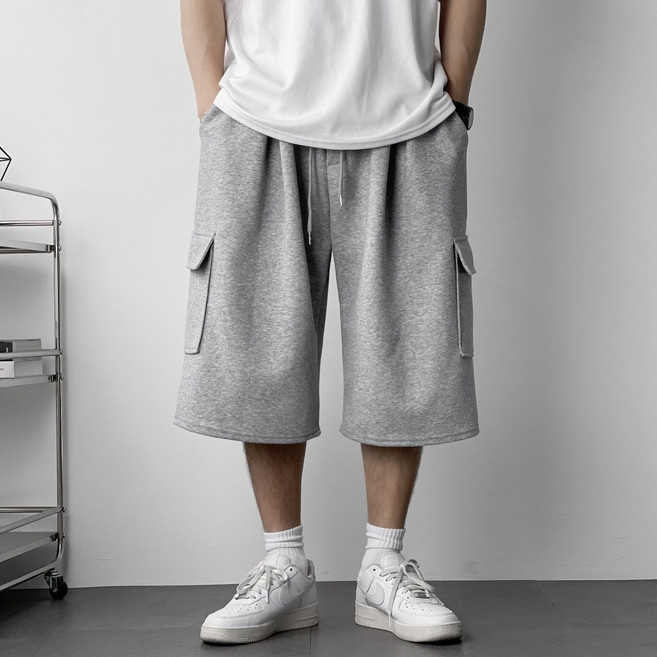 오프앤 남자 와이드 벌룬 핀턱 7부 카고 트레이닝 스웨트 빅사이즈 버뮤다팬츠 반바지