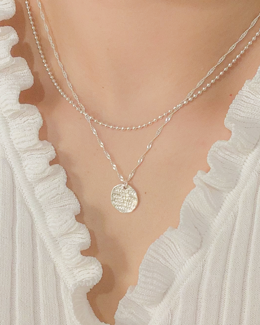 모두디자이너 실버925 러프 레터링 라운드 코인 트위스트 꼬임 체인 목걸이 28