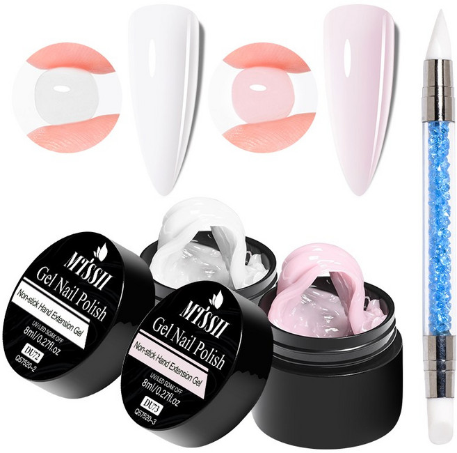 논스틱 핸드 솔리드 네일 익스텐션 젤 세트 스컬프팅 브러시 - 클리어 화이트 핑크 프로롱 하드 젤 3D 카빙 플라워 네일 아트, 1개, 12g, 누드 핑크  3