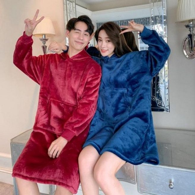 겨울 극세사 밍크 입는 빅 후드 방콕 집순이 소매 대형 담요 잠옷 M11278