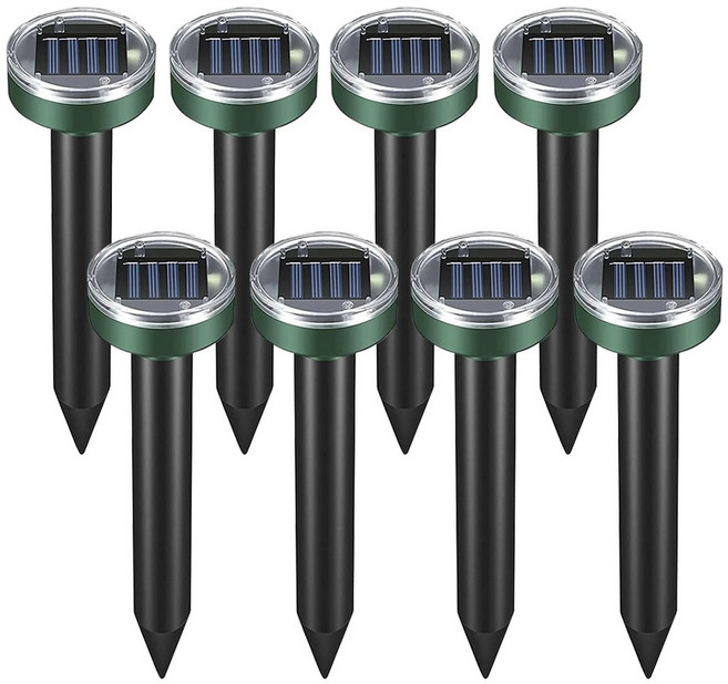 뱀퇴치기 초음파퇴치기 두더지 태양열 구동 초음파 600mAh 뱀 억제 야외 잔디밭 정원용 동물 드라이버, 8Pcs Round