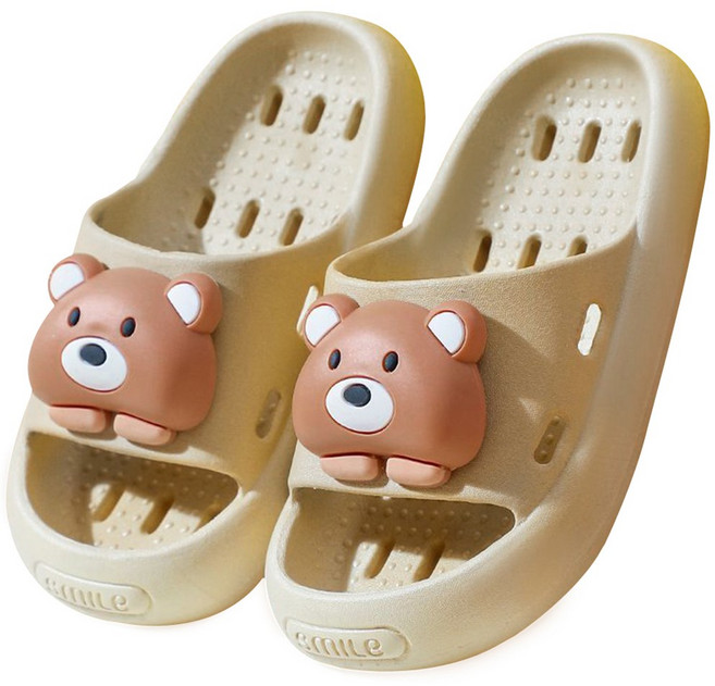 투데이리빙 어린이 캐릭터 욕실 슬리퍼 미끄럼 방지 욕실화 물빠짐 통기 구멍 실내화 볼넓은 도톰 폭신한 화장실 신발, 1개, R98762C(베이지