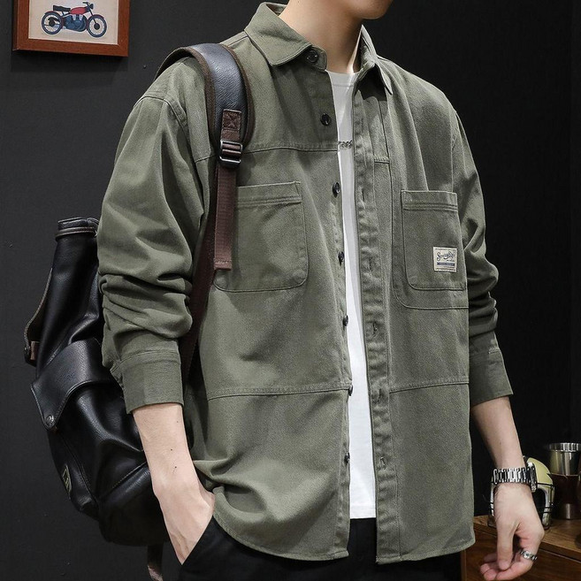 男士寬鬆美式工裝長袖襯衫 休閒百搭外套