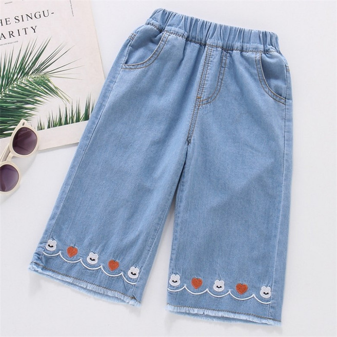 알리팡 여아 여름 캐릭터 자수 데님 반바지