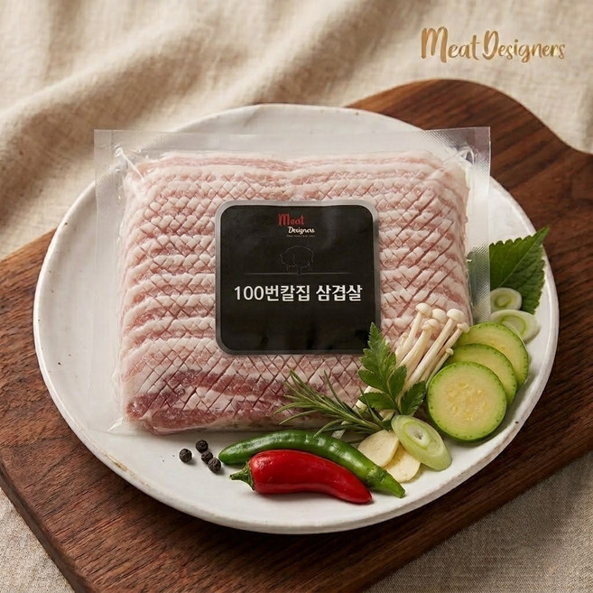 4위 - 미트디자이너스 삼겹살을 앞다리살 가격에?? 구이용 100번의 칼집 삼겹살 (냉동), 500g, 4개