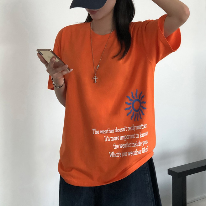 티데일리 남녀공용 웨더 프린팅 오버핏 20수 라운드 반팔 티셔츠