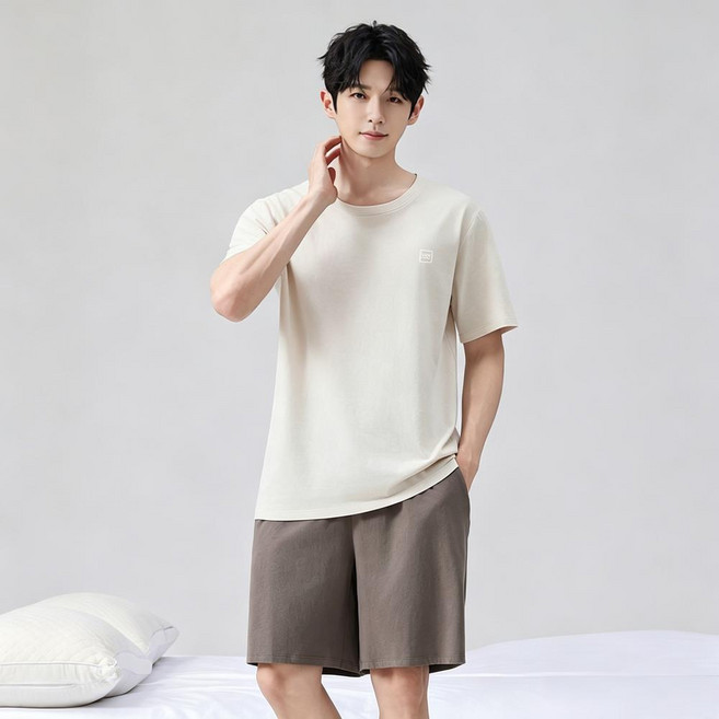 Hyozy 남성 순면 반팔 반바지 잠옷 파자마 홈웨어 이지웨어 세트