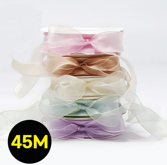 펄 오간디 쉬폰 리본 25mm 청첩장 선물 꽃 포장 장식 끈 도매 공예 실루엣 45M, 2아이보리