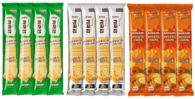 12개세트 본아미 구운 감자 과자 감자칩 68g 3종 [와사비4 김맛4 토마토4], 12개