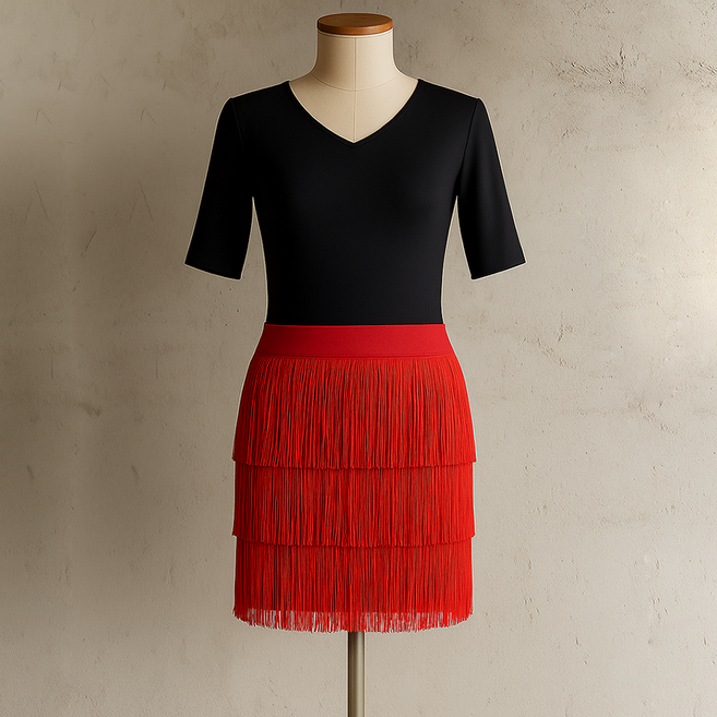 베씨 여성 라인댄스 3단 일자 수술 스커트 밸리 라틴 공연복 벨리 단체 여자