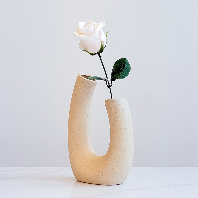 VITALO 아르보 화병 세라믹 도자기 꽃병 오브제 인테리어 소품 꽃꽂이 집들이 선물, PGC_커브 베이지