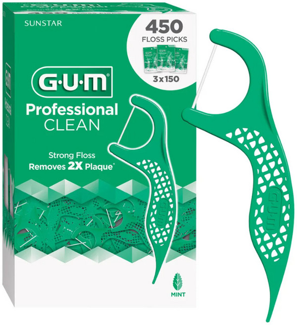GUM 검 프로페셔널 클린 일회용 치실 후레쉬 민트향, 3개, 150개입, 1mm
