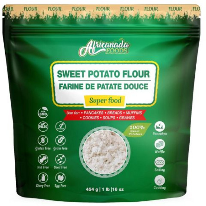 Africanada Foods 밀가루 100% 자연산 고구마 가루 | 간식 베이킹 스무디 454g, 1개