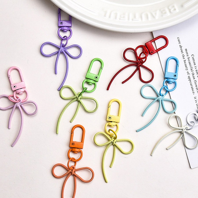 보냄 심플 리본 버즈 키링 에어팟 가방 참장식 열쇠고리 키홀더 선물 케이스, 1개, 퍼플