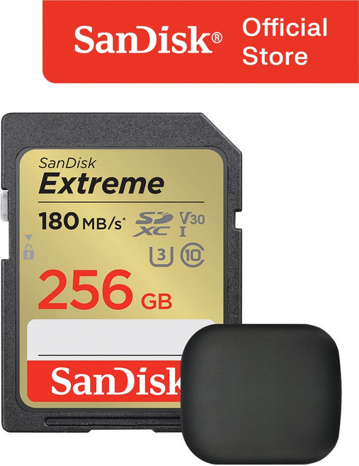 샌디스크 익스트림 SD카드 카메라 메모리 + 보관 케이스 패키지, 256GB, 1개