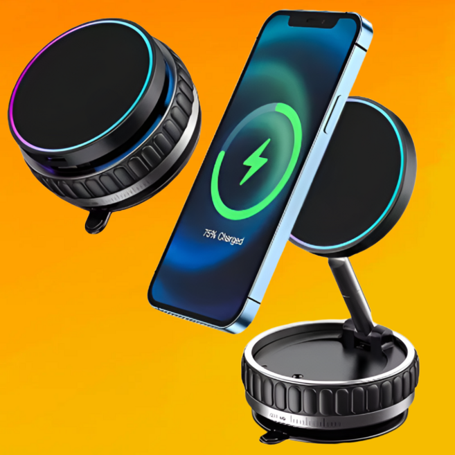 카로로 진공흡착 맥세이프 무선충전 차량용 핸드폰 거치대, QR15, 검정