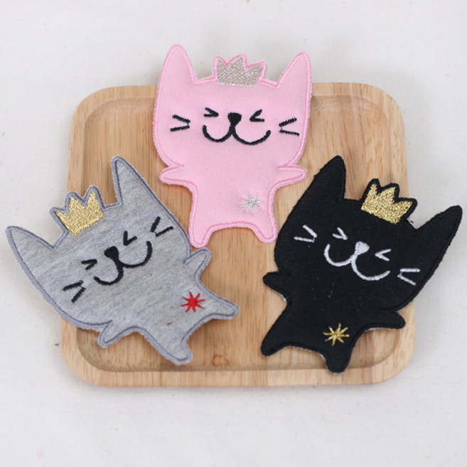 왕관고양이 와펜/ 봉제식 의류 와펜 옷 패치 와팬, 핑크, 1개