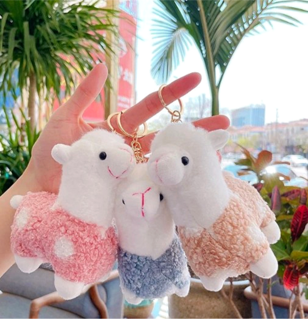 3종 귀요미 뽀글이 도트 알파카 키링 인형 열쇠고리 친구 우정 커플 선물 자동차 백꾸 백참 백팩 가방 차키링 소품 키홀더, 1개, 브라운