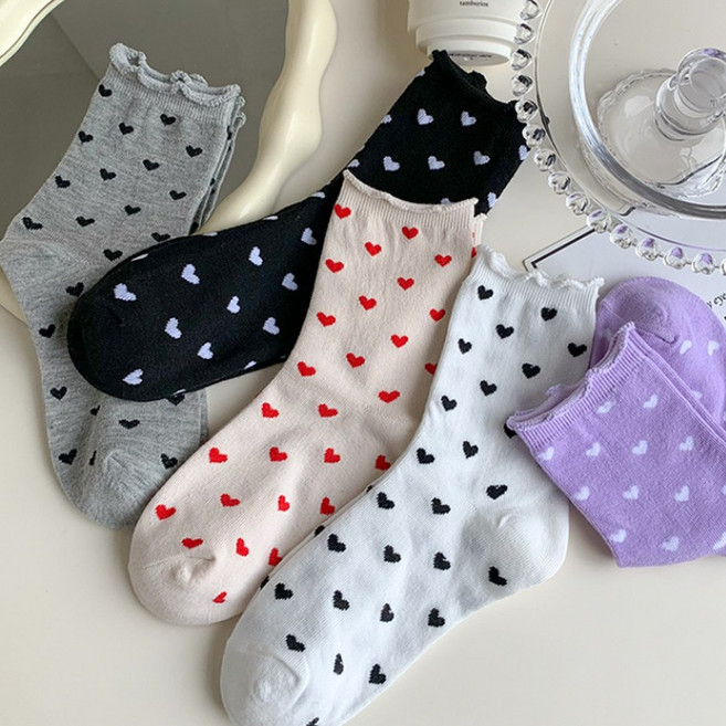 [핑크마카롱] 하트뿅뿅 무압박 돌돌이양말 5개세트