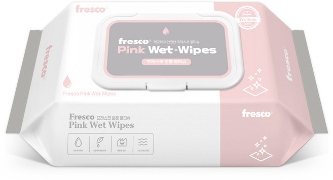 프레스코 핑크 물티슈 캡형 엠보 아기물티슈, 1개, 70매, 55g