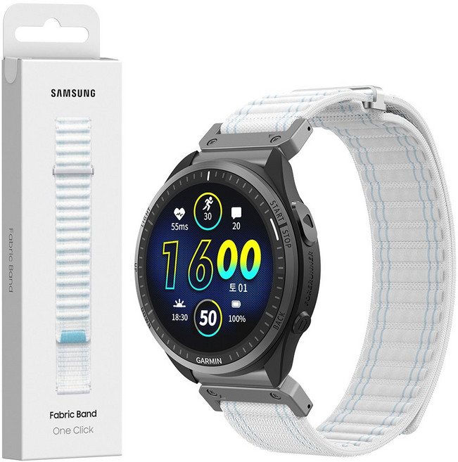 삼성 패브릭 가민 워치 퀵핏 스트랩 스포츠 루프 벨크로 밴드 ( 스트랩 + 퀵핏 어댑터 세트 ), 1세트, 블루 화이트 XS