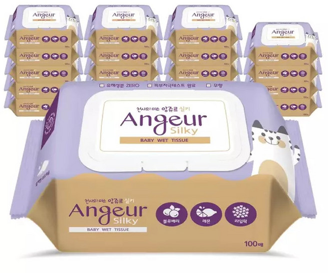 앙쥬르 실키 100매 캡형 20팩 평량 55g 도톰 대용량 우체국택배, 100개입, 20박스
