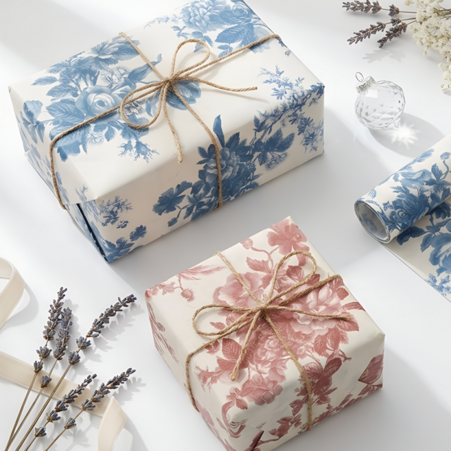 올리올망 엔틱 꽃 포장지 플로드지 종이 선물 포장지 10장 끈 세트, 1세트, 엔틱 레드