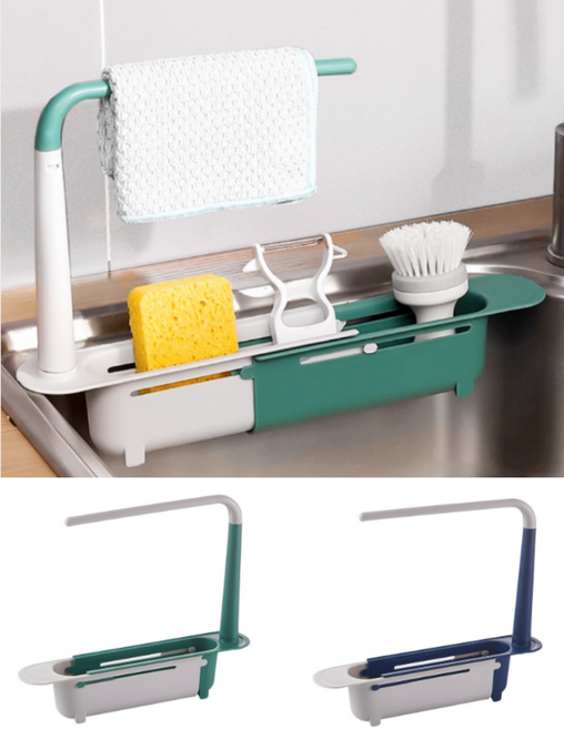 다용도 싱크대 건조 보조 받침대 수세미 세제 행주 거치대, 1개, 블루