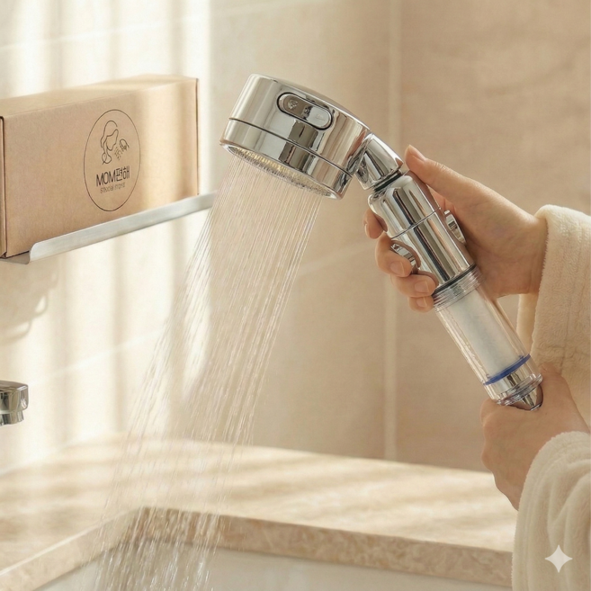 맘편해 온오프 수압 각도조절 샤워기+필터 3개, 실버, 1개