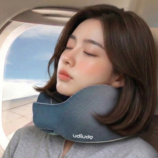 우디우디 여행용 기내용 메모리폼 목베개 쿠션 (EVA 마카롱 케이스), 블루