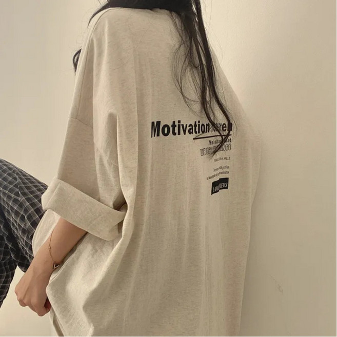 라온투유 빅사이즈 레터링 박시핏 라운드 반팔 롱티