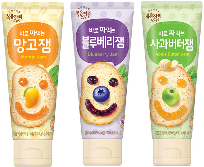 [한정특가] 복음자리 바로 짜먹는 잼 망고+블루베리+사과버터잼 세트, 1개, 100g