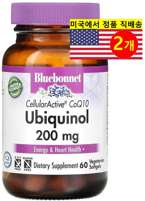Now Foods 유비퀴놀 셀룰라액티브 코큐텐 CoQ10 200mg Ubiquinol CellullarActive, 2개, 60정