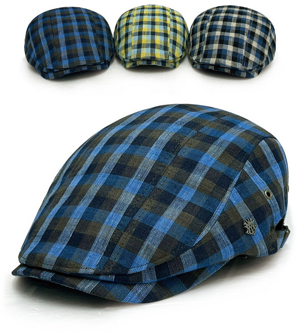 MQUM 린넨 시원한 체크 빅사이즈 중년 남성 경량 헌팅캡 모자