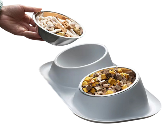 스테인레스 스틸 강아지식기2구 반려동물 고양이밥그릇, 1개, 회색