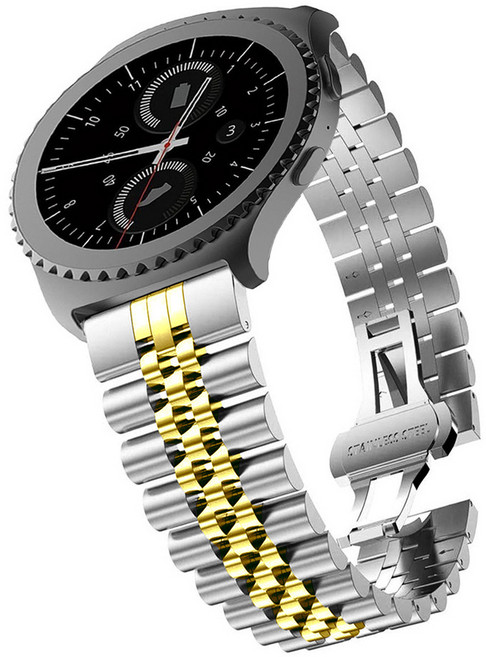 GATETOCN 갤럭시워치 7 울트라 애플워치 S10 호환 메탈스틸 밴드 스트랩, 실버 + 골드, 1개