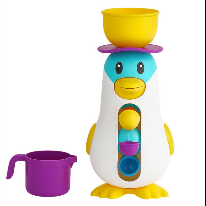 아기 물놀이 욕조부착 빙글빙글 펭귄물레방아 수중장난감 어린이물놀이 3살 애기