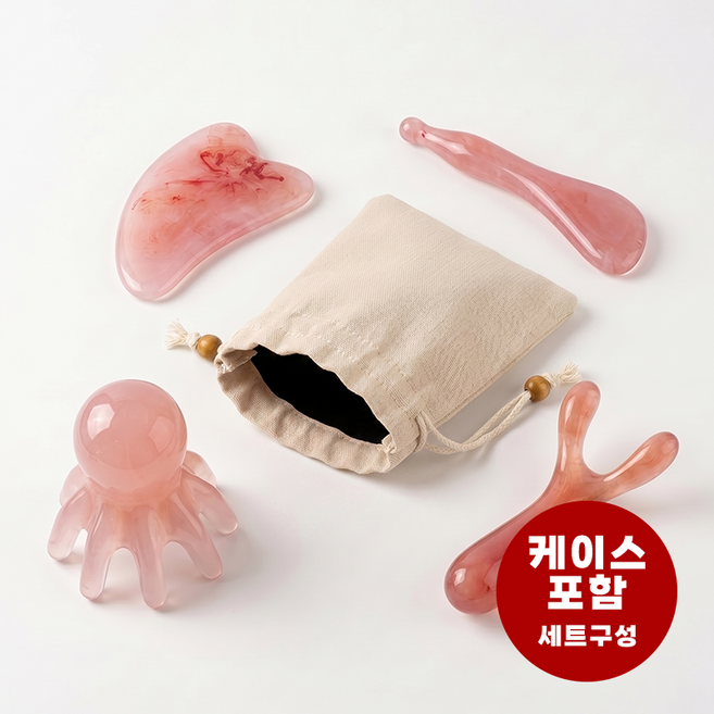 라이프엔라이크 괄사 마사지기 세트 4종 두피 얼굴 바디 전신 림프 마사지 홈케어, 핑크, 1세트