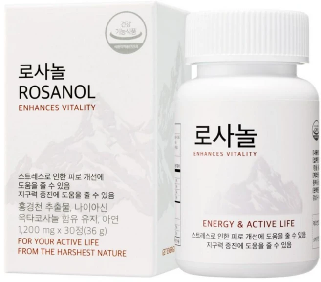 로사놀 스트레스 피로 회복 & 지구력 증진 영양제 1200mg, 1개, 30정 - 쿠팡